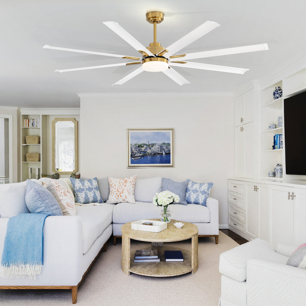 Large 72in Integrated LED Indoor Gold Ceiling Fan with Light and Remote Control Included