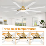 Large 72in Integrated LED Indoor Gold Ceiling Fan with Light and Remote Control Included