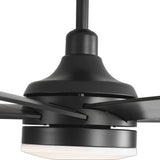 AeroSpan Lux black ceiling fan close-up showing motor housing, blade connections and integrated LED light