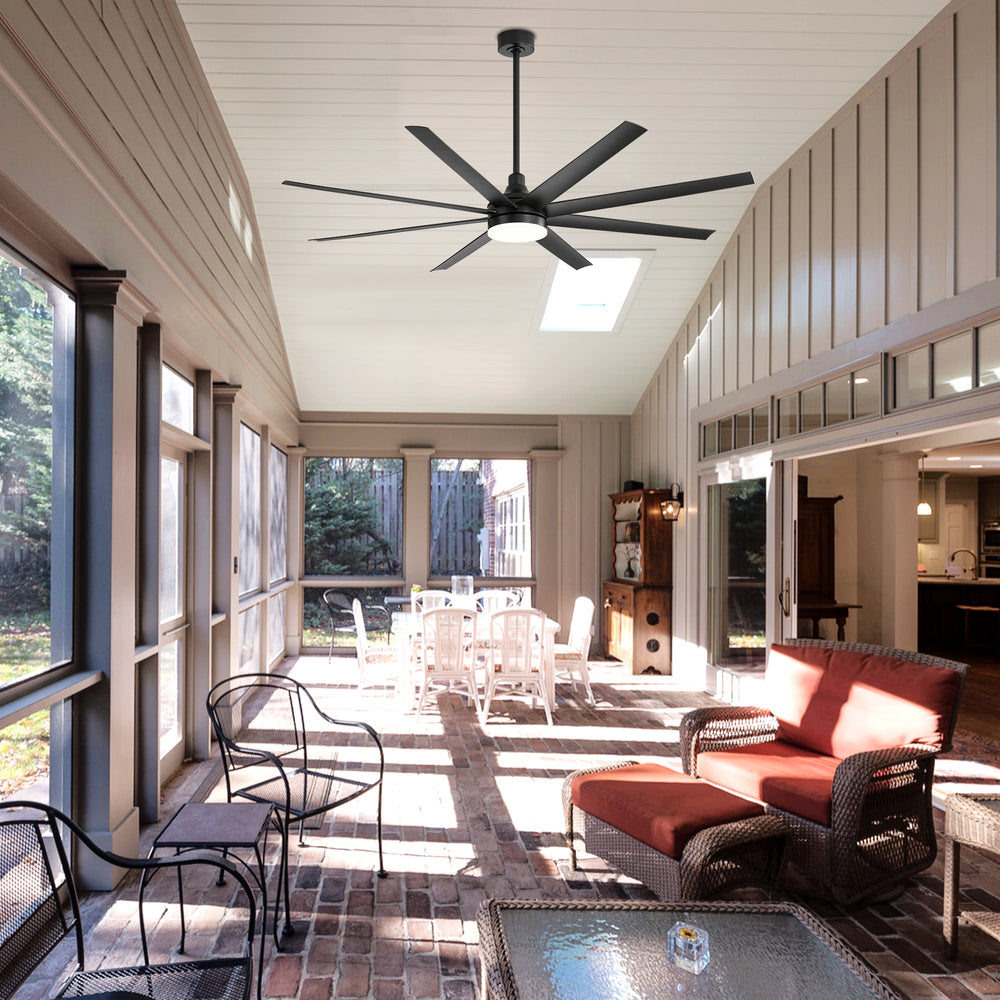 72-Inch Industrial Ceiling Fan with Lights and Remote, 8 ABS Blades, Quiet Reversible DC Motor, 6-Speed, Timer Function, 3 Color LED Light Chandelier