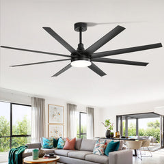 72-Inch Industrial Ceiling Fan with Lights and Remote, 8 ABS Blades, Quiet Reversible DC Motor, 6-Speed, Timer Function, 3 Color LED Light Chandelier