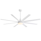 A 72-inch ceiling fan with eight blades, integrated LED light, all in a white color.