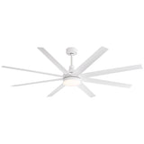 White 72-inch AeroSpan Lux 8-blade ceiling fan with integrated LED light on a clean white background