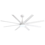 White 72-inch AeroSpan Lux 8-blade ceiling fan with cool white LED light on a white background