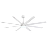 White 72-inch AeroSpan Lux 8-blade ceiling fan with bright cool white LED light on a white background