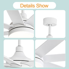 72-Inch Industrial Ceiling Fan with Lights and Remote, 8 ABS Blades, Quiet Reversible DC Motor, 6-Speed, Timer Function, 3 Color LED Light Chandelier