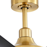 Close-up of the AeroSpan Lux gold ceiling canopy and downrod highlighting the brushed metal finish and mounting design