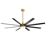 Black and gold AeroSpan Lux ceiling fan with light featuring a long downrod for high-ceiling installation