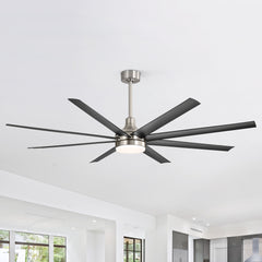 72-Inch Industrial Ceiling Fan with Lights and Remote, 8 ABS Blades, Quiet Reversible DC Motor, 6-Speed, Timer Function, 3 Color LED Light Chandelier