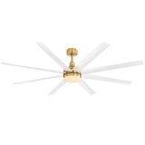 White and gold AeroSpan Lux ceiling fan featuring 8 streamlined blades and warm LED illumination
