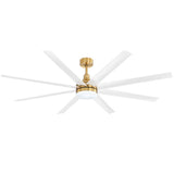 White and gold 8-blade ceiling fan with cool white LED light displayed on a clean white background