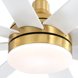 Detailed view of the AeroSpan Lux integrated LED light and brushed gold housing with white blade accents