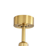 Close-up of the AeroSpan Lux brushed gold ceiling canopy and downrod highlighting the sleek mounting design