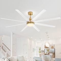 72-Inch Industrial Ceiling Fan with Lights and Remote, 8 ABS Blades, Quiet Reversible DC Motor, 6-Speed, Timer Function, 3 Color LED Light Chandelier