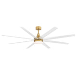 White and gold AeroSpan Lux 8-blade fan with integrated warm LED light on a clean white background