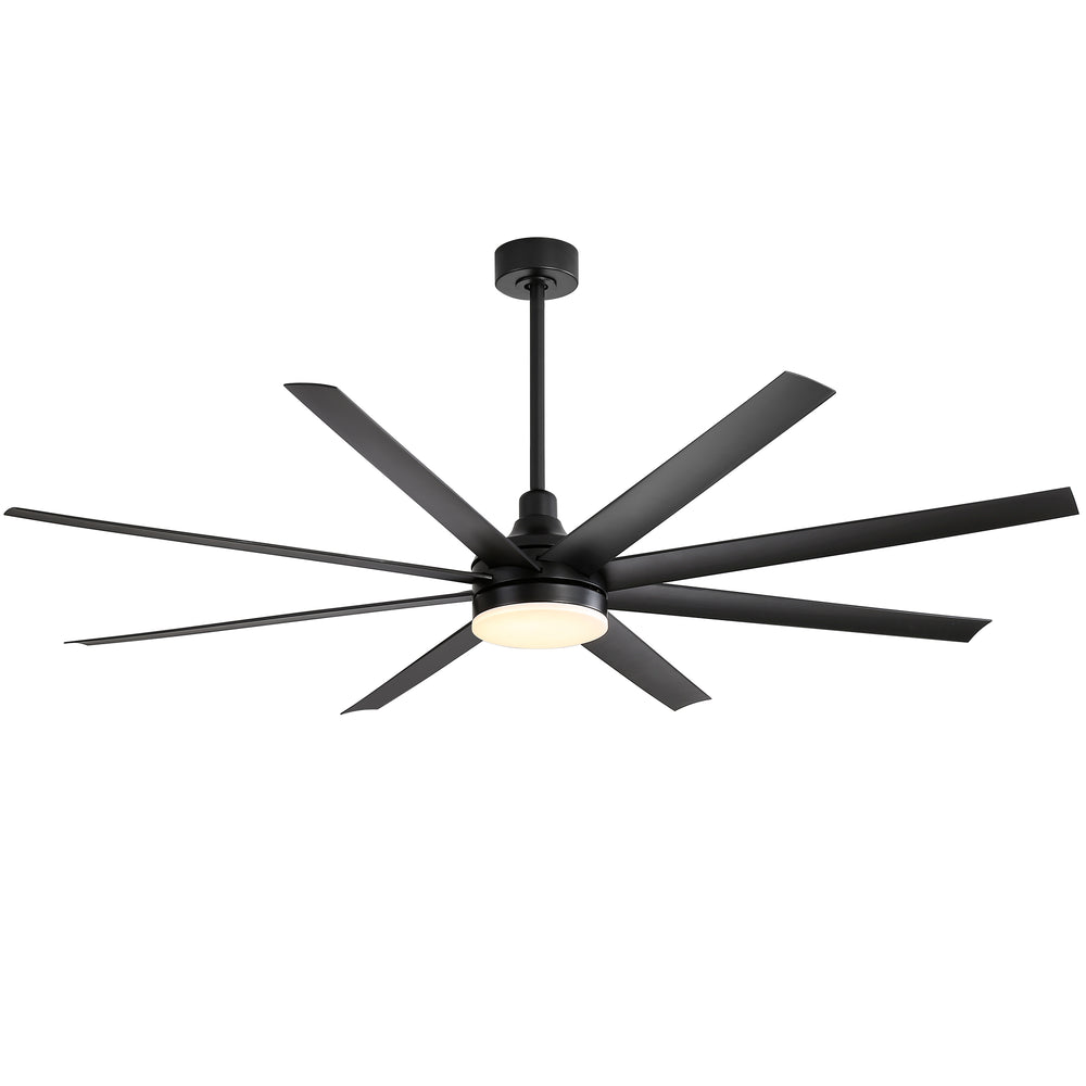 72-Inch Industrial Ceiling Fan with Lights and Remote, 8 ABS Blades, Quiet Reversible DC Motor, 6-Speed, Timer Function, 3 Color LED Light Chandelier