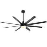 A 72-inch black ceiling fan with eight blades and integrated LED light