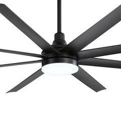 72-Inch Industrial Ceiling Fan with Lights and Remote, 8 ABS Blades, Quiet Reversible DC Motor, 6-Speed, Timer Function, 3 Color LED Light Chandelier