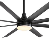 72-inch large black ceiling fan close-up with integrated LED light and motor housing