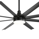 Close-up of black fan blades and integrated LED light