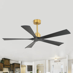 52-in Ceiling Fan with Remote without Light-5 Solid Wood Blades,5" and 10" Downrod Included