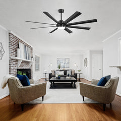 72 Inch 8-Blade Integrated  LED Large Ceiling Fan with Light Remote,6" and 12" Downrod Included