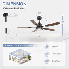 52-in Integrated LED Ceiling Fan with Remote and 5 Reversible Fan Blades,6" Downrod Included