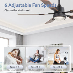 52-in Integrated LED Ceiling Fan with Remote and 5 Reversible Fan Blades,6" Downrod Included
