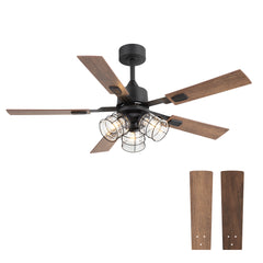 52-inch Industrial Reversible 5-Blades Glass Shade Ceiling Fan with Remote and Light Kit