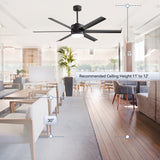 Breezary 60" 6-Blade Silent DC Motor Modern Ceiling Fan with LED Light - Matte Black