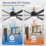 Breezary 60" 6-Blade Silent DC Motor Modern Ceiling Fan with LED Light - Matte Black