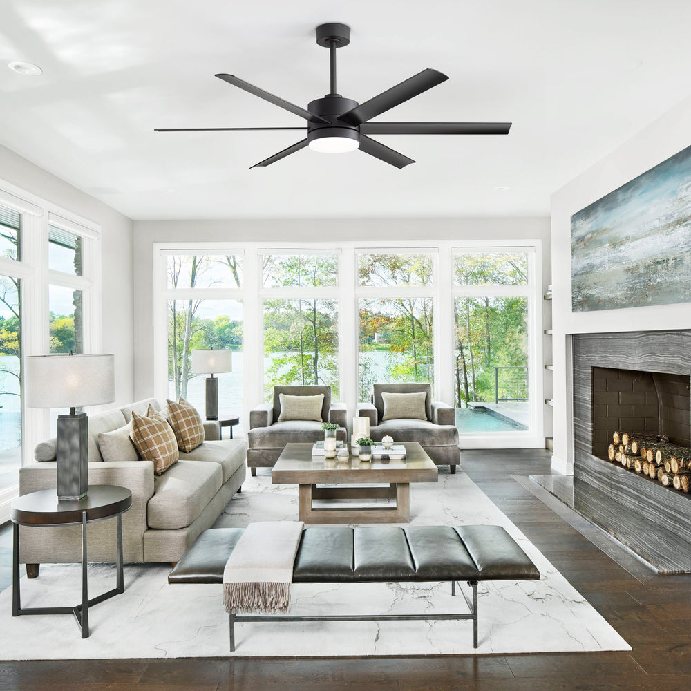 Breezary 60" 6-Blade Silent DC Motor Modern Ceiling Fan with LED Light - Matte Black