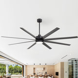 AeroSpan 84-inch 8-blade large black ceiling fan in a modern open interior space