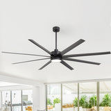 AeroSpan 84-inch 8-blade large black ceiling fan with light in a modern open living space