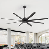 Large 84-inch 8-Blade Black Ceiling Fan with Remote without Light,6in,12in and 24in Downrods Included