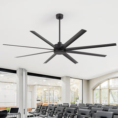 Large 84-inch 8-Blade Black Ceiling Fan with Remote without Light,6",12" and 24" Downrods Included