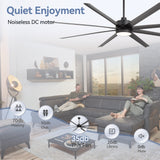 AeroSpan 84-inch 8-blade black ceiling fan with light and quiet 35dB DC motor for peaceful indoor comfort