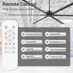 Oversized 120-inch HVLS Industrial Ceiling Fan with Remote, No Light with 6 Aluminum Blades-6",12‘’ and 24“ Downrods Included