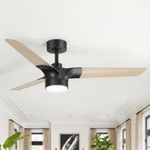 52-inch Matte Black Ceiling Fan with Light, 3 Wood Grain Blades, 22W LED Light, 6-Speed Quiet DC Motor, Remote Control, 3 Color Temps & 6" Downrod Included