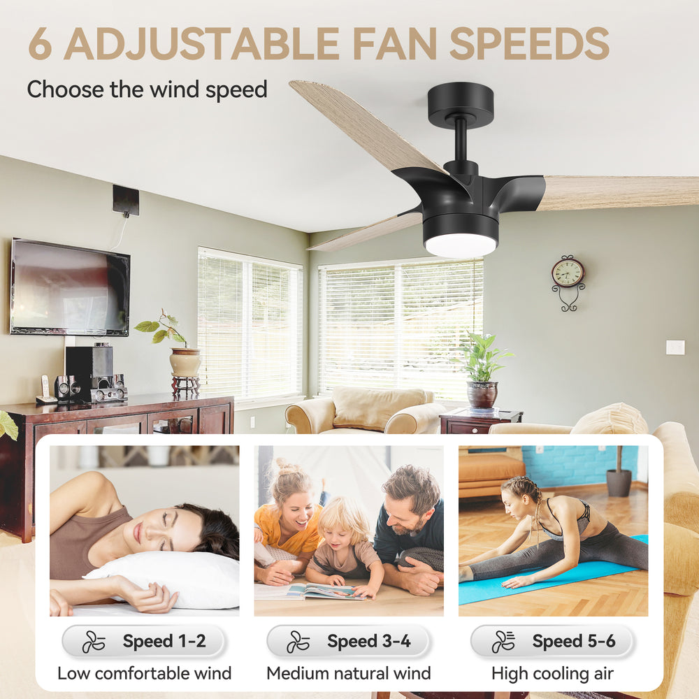 Iverora 52-Inch Black Ceiling Fan With Light and Remote