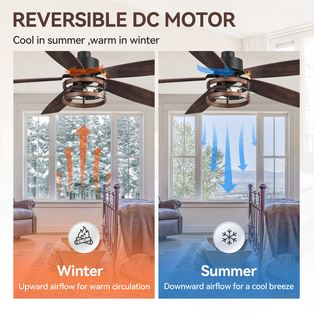 Jorelle 52-Inch Farmhouse Caged Ceiling Fan With Light & Remote
