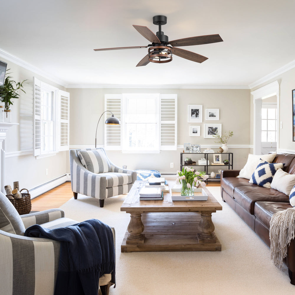 Jorelle 52-Inch Farmhouse Caged Ceiling Fan With Light & Remote