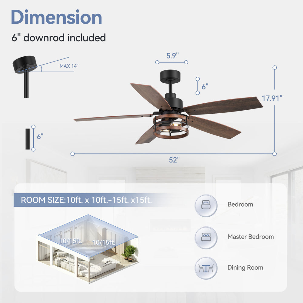 Jorelle 52-Inch Farmhouse Caged Ceiling Fan With Light & Remote