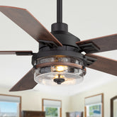 52-inch Matte Black Ceiling Fan with 5 Reversible Blades, Seeded Glass Shade, 6-Speed Quiet DC Motor, Remote Control