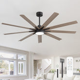 65" LED Ceiling Fan with Light, Matte Black Finish, 9 Blades, Integrated 22W LED (3 Color Temps with Memory), Quiet Energy-Saving DC Motor, 6 Speeds with Timer, Remote Control, 6" and 12" Downrods Included, Forward/Reverse Airflow for Large Rooms