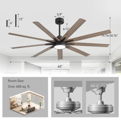 Breezary 65" 9-Blade Silent DC Motor Modern Ceiling Fan with 22W LED Light (Memory Function)