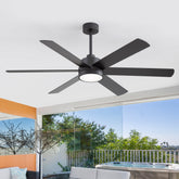 60-Inch Matte Black Ceiling Fan with Light, 5 Reversible Blades (Black/Wood Grain), Acrylic Lampshade,22W LED 3CCT (3000K/4000K/6000K) with Memory, 28W DC Motor, 6 Speeds, Remote with Timer (1/2/4/8H), Reversible Airflow, 6"&12" Downrods