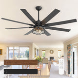 65-inch Industrial Seeded Glass Ceiling Fan with Light Kit & Remote, Includes 6" & 12" Downrods, 8 Reversible Black/Walnut Finish Blades, DC Motor, Compatible with 2*E26 Base Bulbs (Not Included)