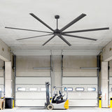 AirForge 120-inch HVLS industrial ceiling fan installed in a warehouse loading area