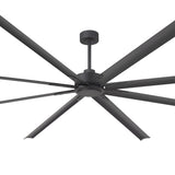 Low-angle view of the AirForge 120-inch HVLS industrial ceiling fan